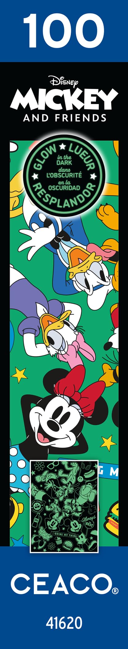 Ceaco - Disney - Mickey and Friends - Mickey Party of Six - Glow in The Dark -100 Piece Jigsaw Puzzle Ceaco