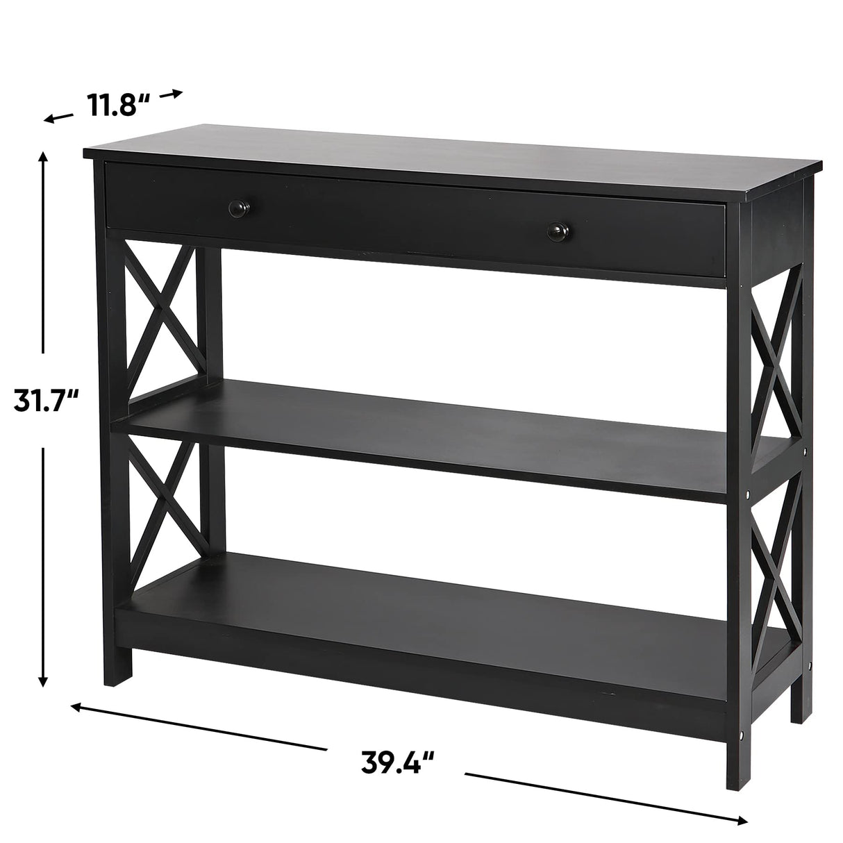 Nouva Black Console Table, 3-Tier 40 Inch Entryway Table Hallway Table Long Narrow Sofa Table w/Storage Shelves Drawer, Entrance Table for Living Room,Foyer,Office Nouva