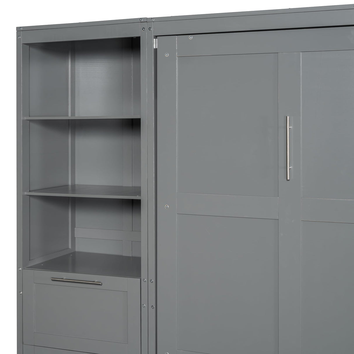 Ball & Cast Murphy Bed Queen Size,Hideaway Wall Chest with Closet and Drawers,Storage Cabinet Bed Frame w/Shelves,can be Folded into a Cabinets,Bedroom Folding Bedframe for Guest Room,Study,Gray Ball & Cast