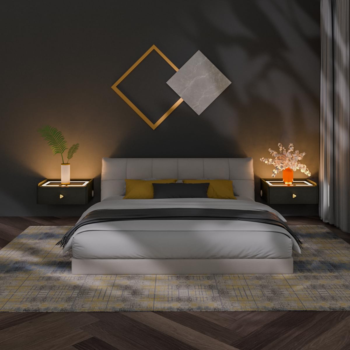 HOMEMORE Smart Nightstand Floating Bedside Table LED Nightstand with Charging Floating Nightstand Bedroom Options for Young People.Black HOMEMORE