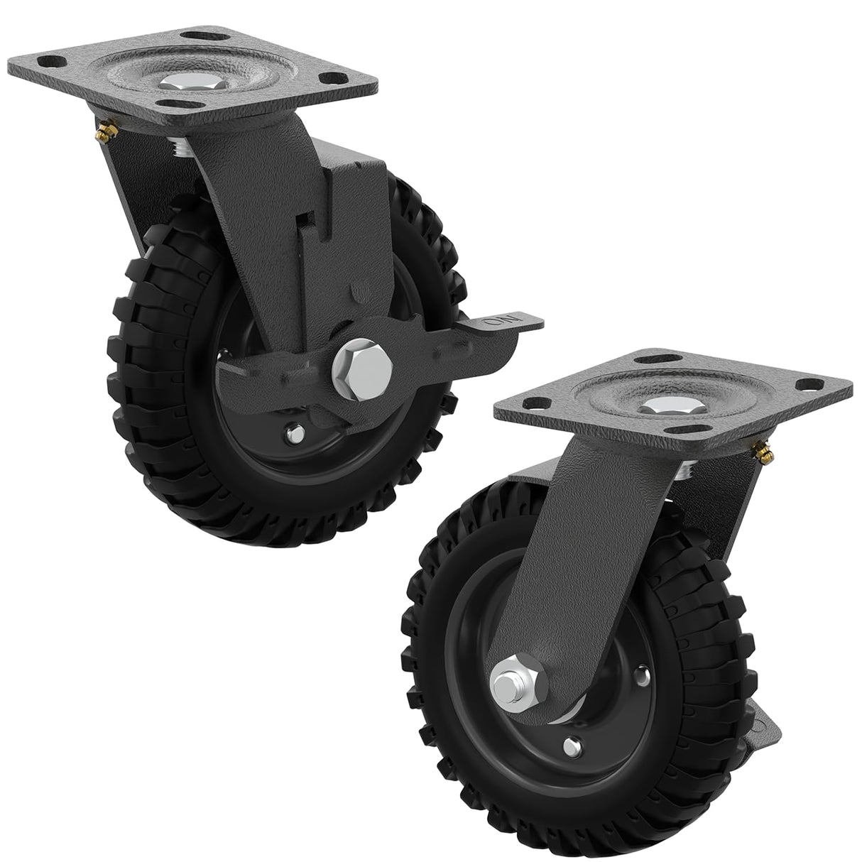Heavy Duty Caster Wheel 6 Inch,Plate Caster Swivel 2 Pack 500lb Capacity,Solid Rubber,Cast Iron,Brake Casters for Flat Carts,Workbench,Dolly,Trolley Vandersum