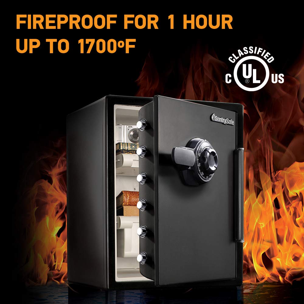 SentrySafe Black Fireproof Waterproof Floor Safe with Dial Combination Lock for Home or Office, 2.05 Cubic Feet, SFW205CWB SentrySafe