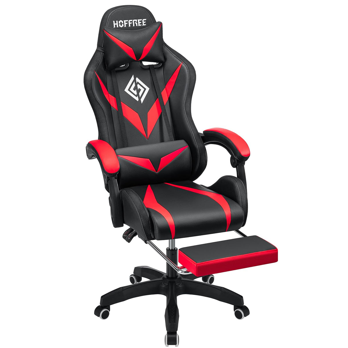 HOFFREE Gaming Chair Massage with Bluetooth Speakers and Led Lights Ergonomic Computer Gaming Chair with Footrest RGB Video Game Chair with High Back Lumbar Support Red and Black HOFFREE