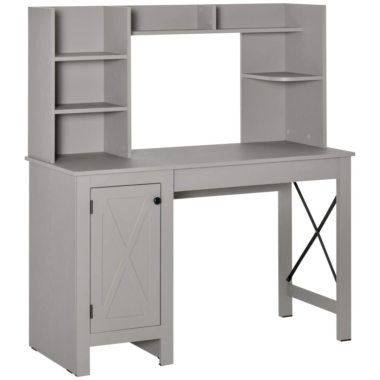 HOMCOM Farmhouse Computer Desk with Hutch and Cabinet, Home Office Desk with Storage, for Study, Light Grey HOMCOM