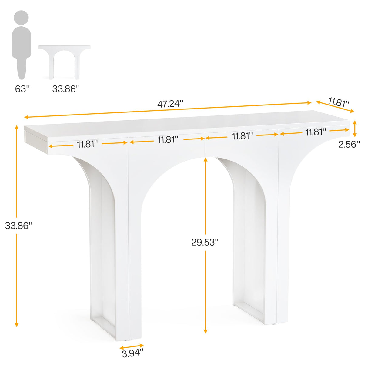 Tribesigns 47 Inches Console Table, Wooden Entryway Table, Modern Hallway Table, Sofa Table with Arch Base, Unique Foyer Table, Behind Couch Table, White Long Accent Table for Living Room, Entrance Tribesigns