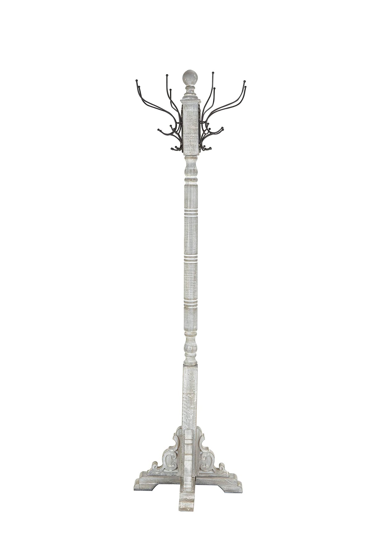Deco 79 Wood Vintage Style 12 Hook Coat Rack, 19" x 19" x 74", Gray Deco 79