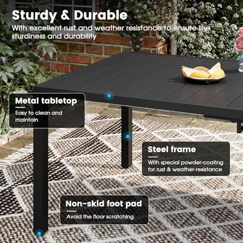 DIFY 47"-78.7" Extendable Outdoor Furniture Dining Table for 6-8, Black Rectangular Patio Dining Table with Metal Frame for Garden, Lawn, Poolside and Yard DIFY
