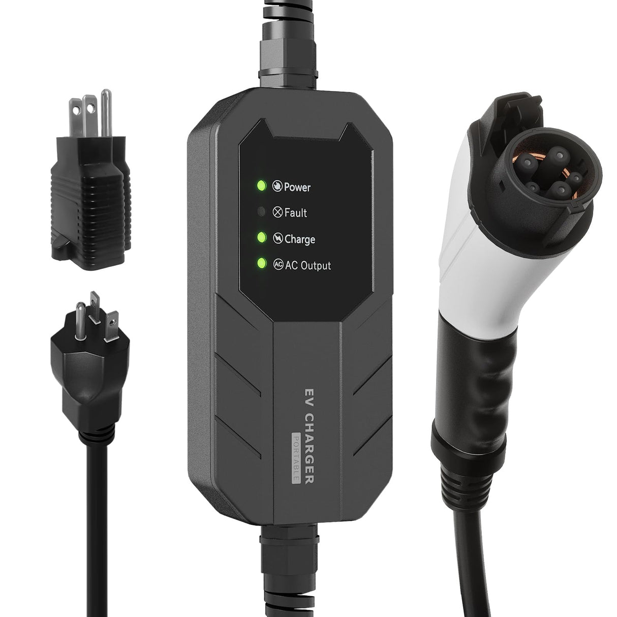 MEGEAR Level 1-2 EV Charger, 16A 25FT NEMA 6-20 Plug with NEMA 5-15 Adapter Portable Electric Vehicle Charging Station MEGEAR