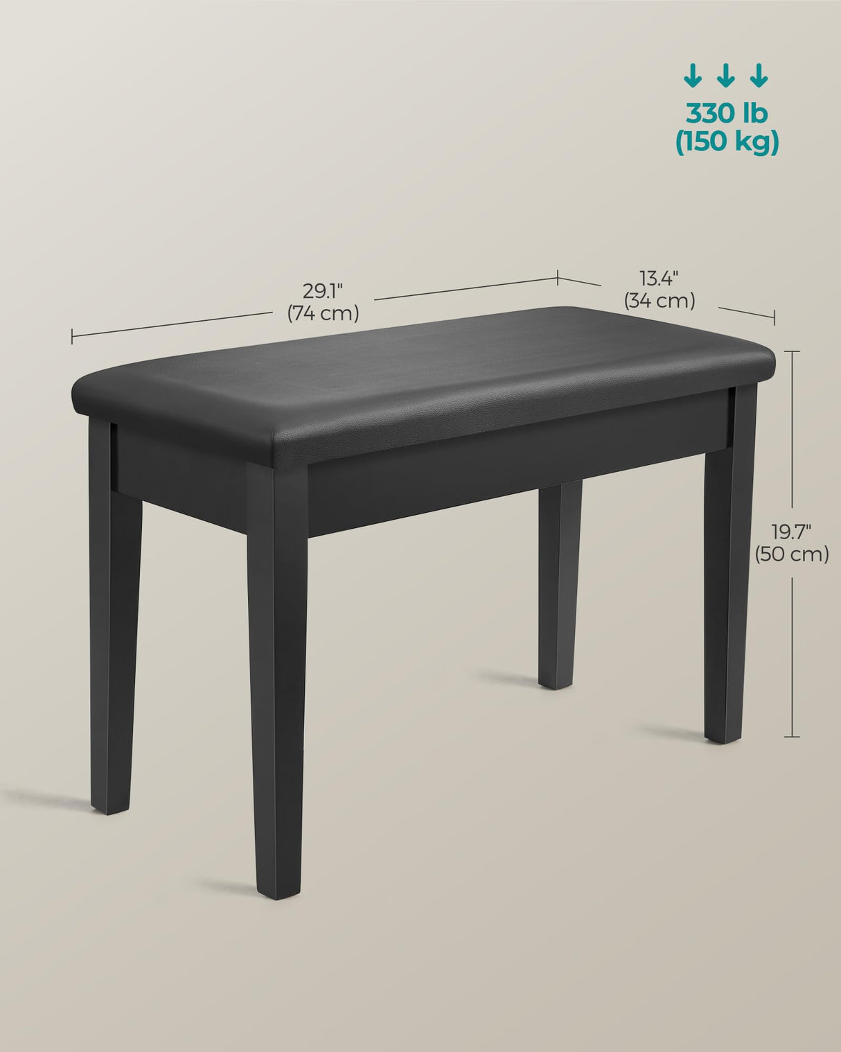 SONGMICS Wooden Duet Piano Bench with Padded Cushion and Music Storage Compartment, Piano Chair Seat, Black ULPB75BK SONGMICS