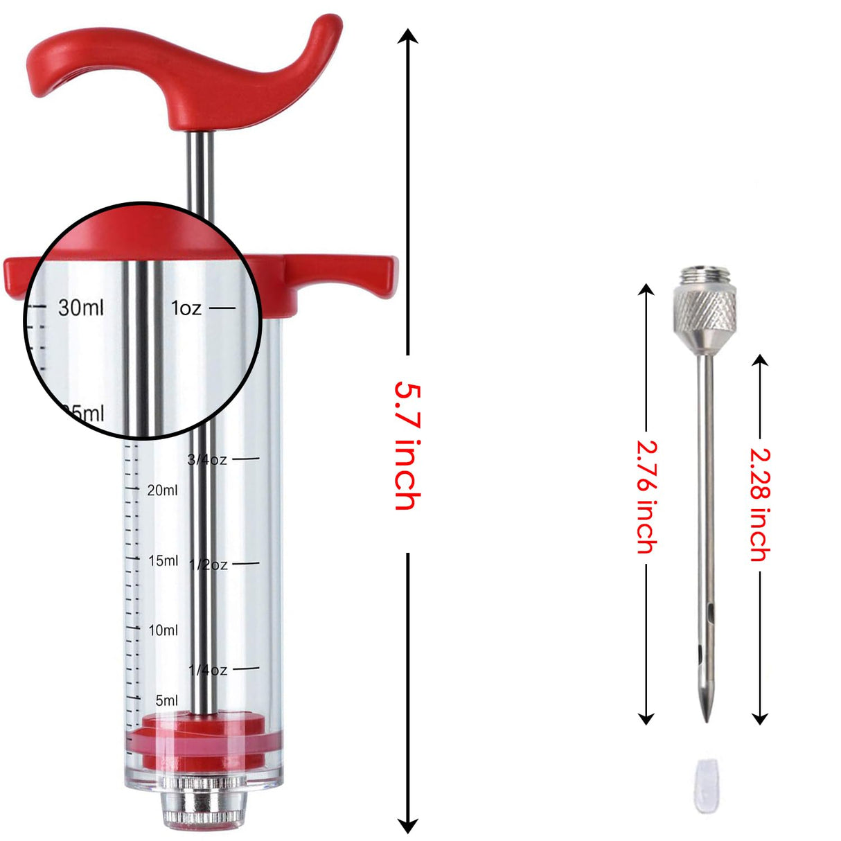 Plastic Meat Injector, Turkey Injector Syringe, Marinade Injector Turkey Injection Kit, Meat Injectors for Smoking, BBQ Grill Injector, Red 1oz (1 Injector 1 Needle) Ruiwin