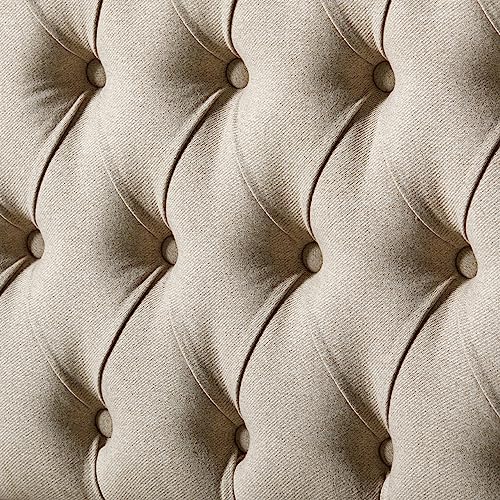 AMERLIFE King Size Transitional Solid Wood Bed Frame with Upholstered Tufted Headboard AMERLIFE