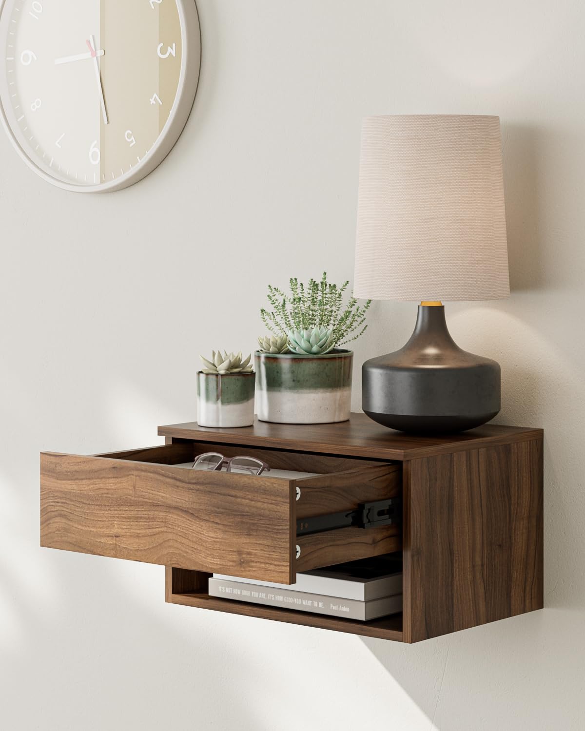 Floating Nightstand, Small Modern Floating Nightstand with Drawer, Floating Shelves for Bedroom, Bathroom (Brown Walnut) Aienvey