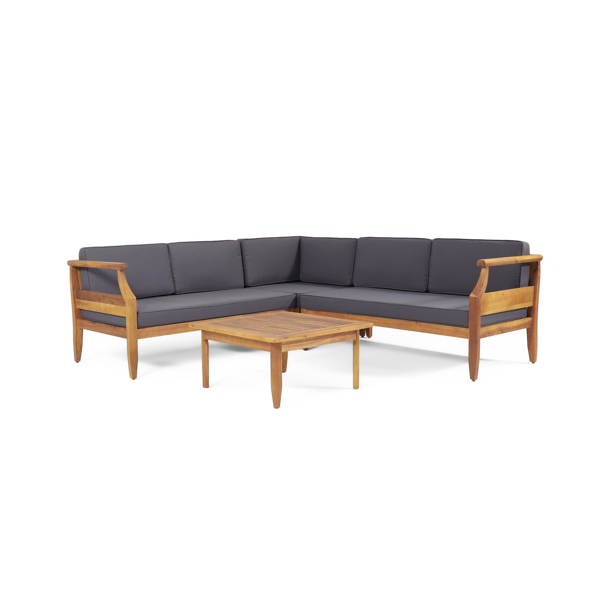 Christopher Knight Home Aston Outdoor 5 Seater Sectional Chat Set with Cushions - Acacia Wood - Teak/Dark Gray Christopher Knight Home