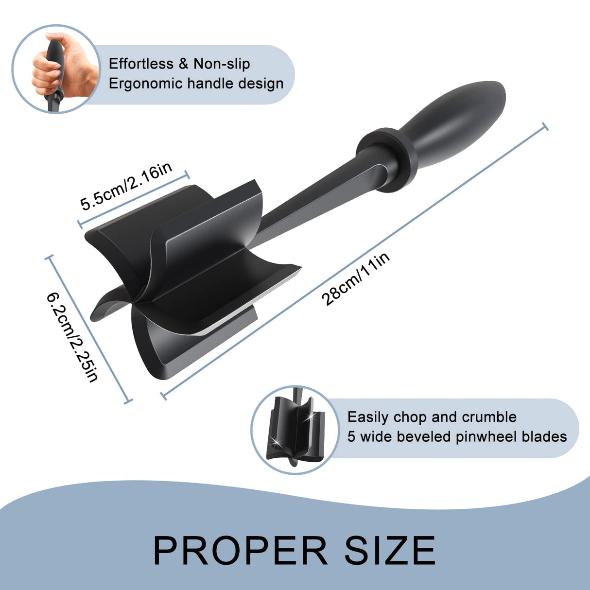 Meat Chopper, 5 Curve Blades Ground Beef Masher, Heat Resistant Meat Masher Tool for Hamburger Meat, Ground Beef, Turkey and More, Nylon Hamburger Chopper Utensil Non-scratch Utensils TMEDW