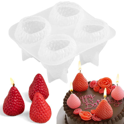 3D Strawberry Silicone Mold Scented Candle Molds for Candle Making Supplies Cute Strawberries Silicone Molds for Resin Home Decorations Fruit Plaster Crafts Cake Decor Strawberry Mold
