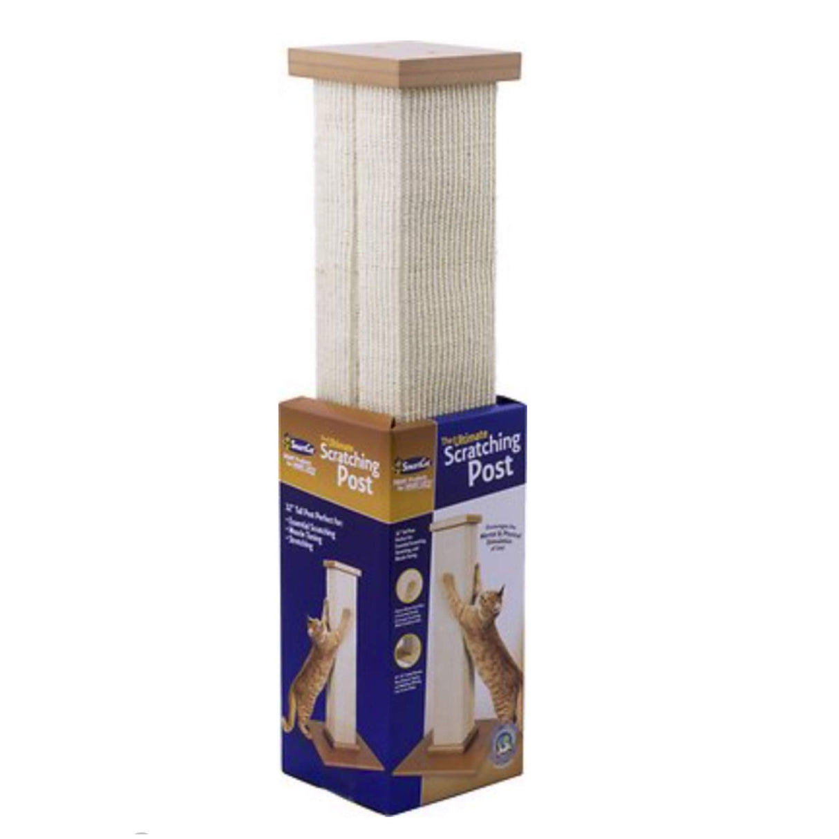 SmartCat Ultimate Scratching Post – Beige, Large 32 Inch Tower - Sisal Fiber, Simple Design - For All Cats SmartCat