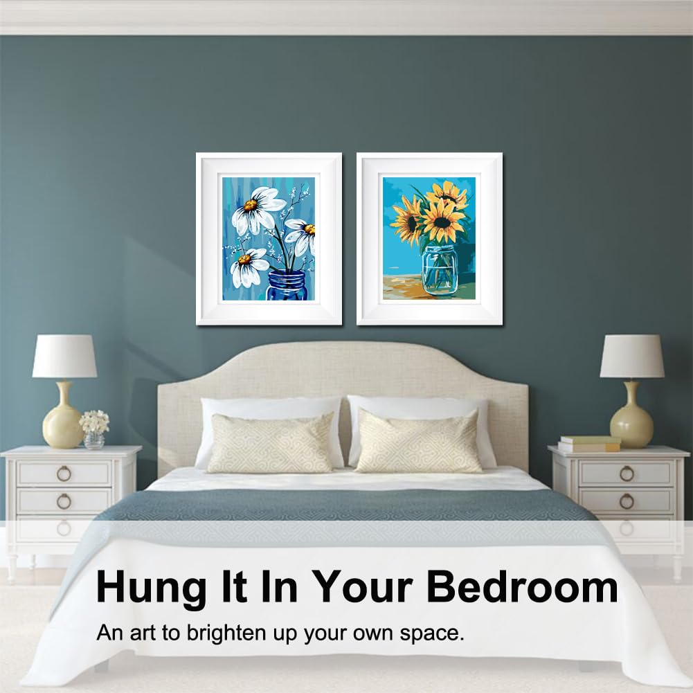 BAISITE Paint by Numbers Kit for Adults Beginners,12" Wx16 L 2 Pack Canvas for Painting Kits for Adults in Colorful Box-Daisy and Sunflowers 0304 BAISITE