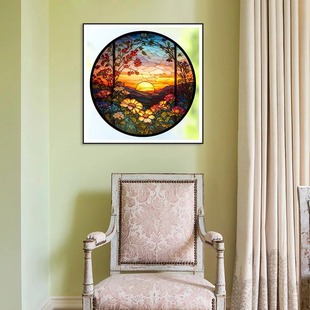 Stalente Diamond Painting Kits for Adults, 5D DIY Diamond Art Kits for Beginners Round Full Drill Diamond Painting for Home Wall Decoration Gift 12×12inch, Stained Glass Sunflower Stalente