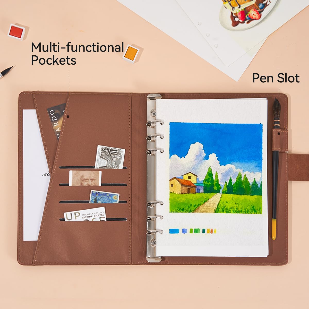 Lightwish Watercolor Sketchbook,100% Cotton Acid Free Watercolor Paper,300gsm/140lb Cold Press Watercolor Journal for Artists,Adults,Students,20 Sheets,9.25 * 6.3 Inches(Leather Brown) LIGHTWISH