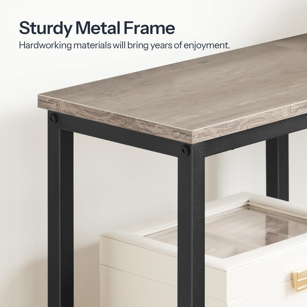 HOOBRO Console Table, Narrow Side Table, Sofa Table, 4-Tier Industrial Hallway Table with Metal Mesh Shelf and Adjustable Feet, for Entryway, Living Room, Hallway, Greige and Black BG79XG01 HOOBRO