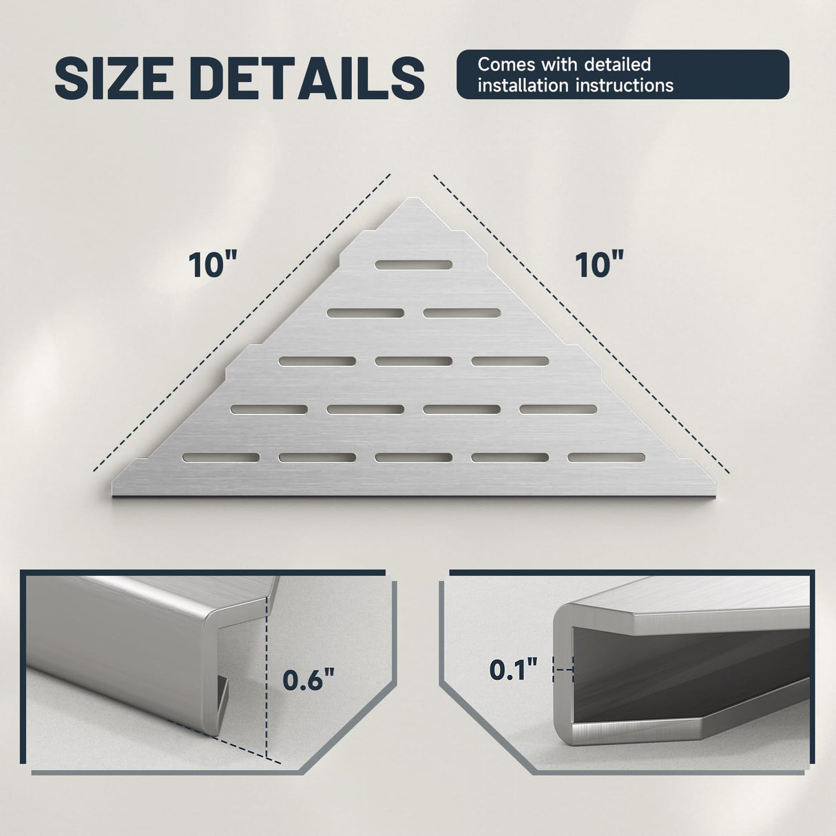 BWE 10" Shower Corner Shelf, 304 Stainless Steel Shower Shelves, Slot Design Corner Shower Shelf, Recessed Bathroom Storage Organizer for Tiled Wall,No Drilling Need, Brushed Nickel 2 Pack BWE