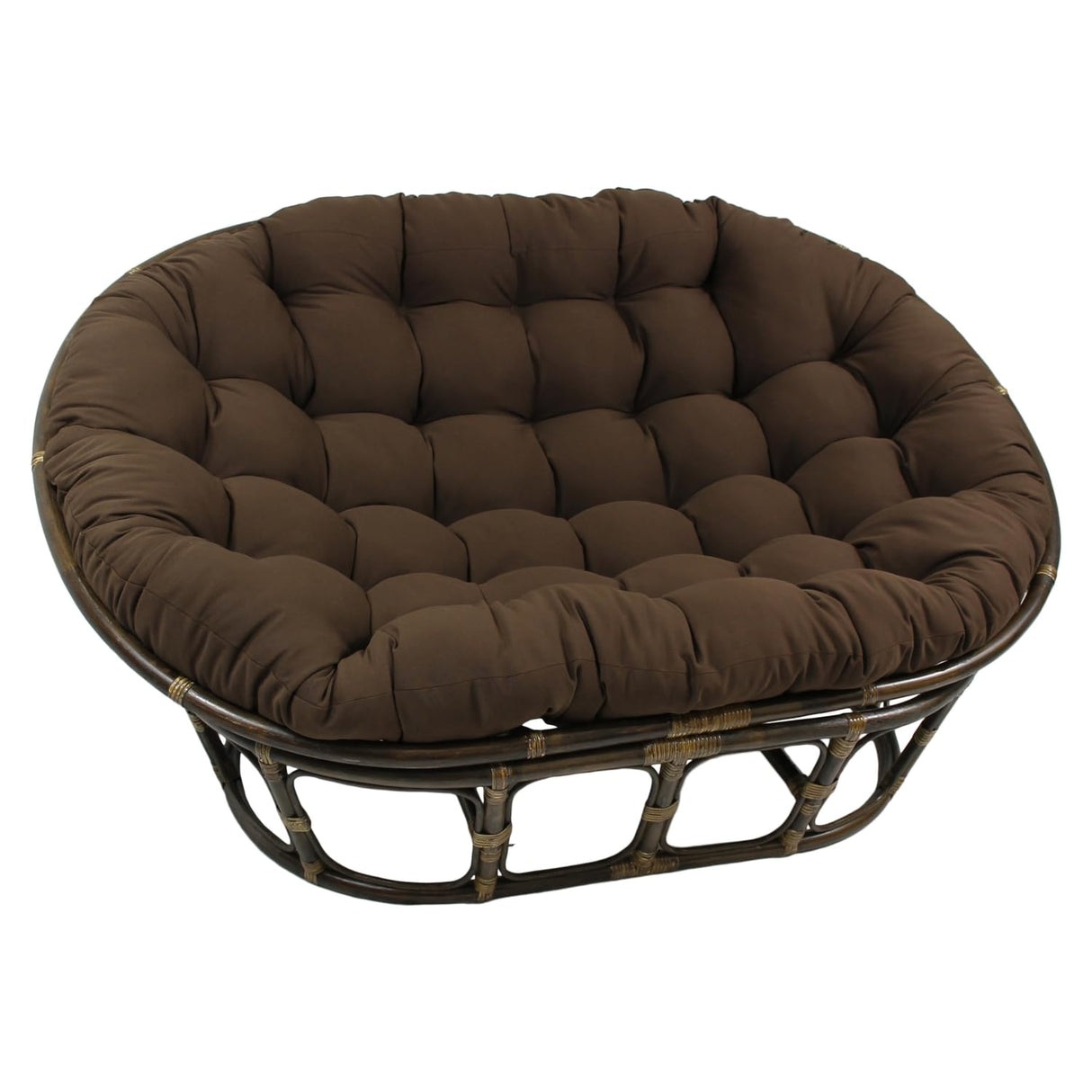 International Caravan Bali Rattan Double Papasan Chair with Twill Cushion Chocolate International Caravan