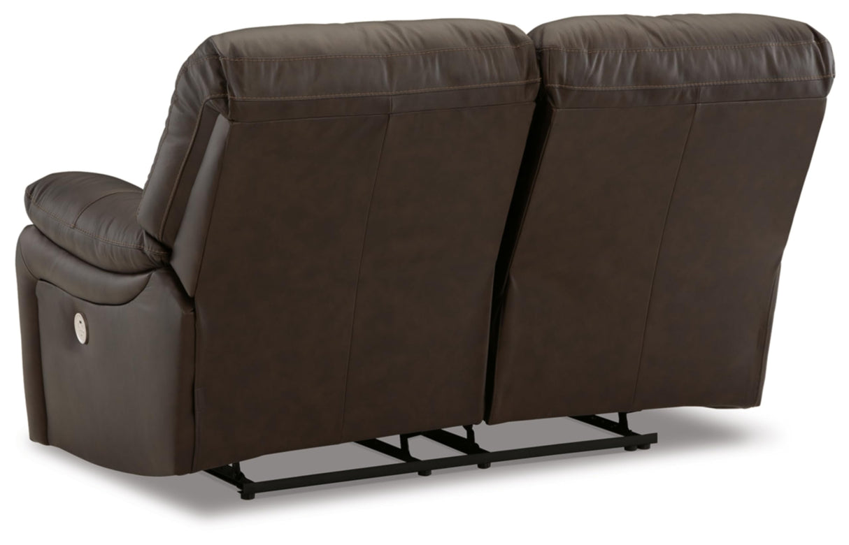 Signature Design by Ashley Leesworth Modern Leather Match Power Reclining Loveseat with USB Ports, Dark Brown Signature Design by Ashley