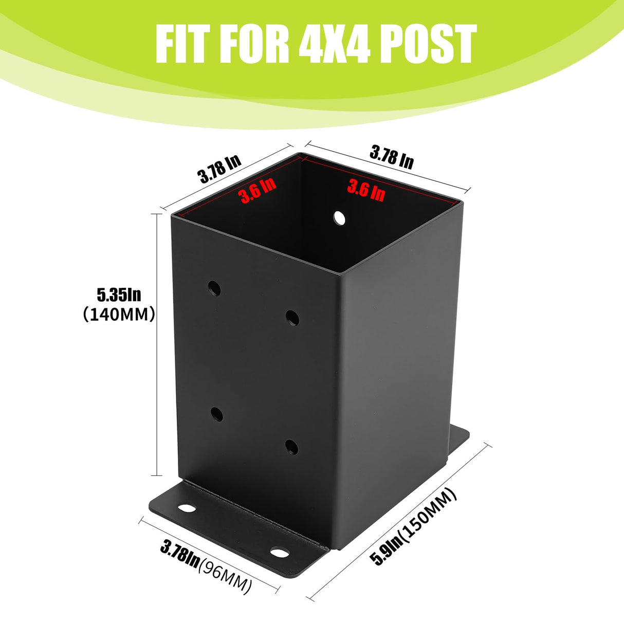 XZWMY 4x4 Post Base 6 Pcs, Post Brackets (Inner Size 3.6"x3.6"), Black Powder-Coated Heavy Duty Solid Steel Deck Post Anchor for Outdoor Support Deck,Fence,Porch,Railing,Mailbox,Pergola… XZWMY