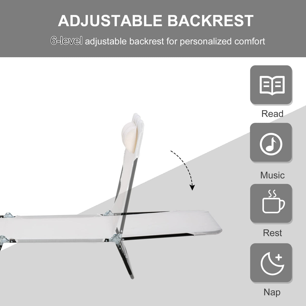 Outsunny Folding Chaise Lounge Chair, Pool Sun Tanning Chair, Outdoor Lounge Chair with Reclining Back, Breathable Mesh Seat, Headrest for Beach, Yard, Patio, Cream White Outsunny