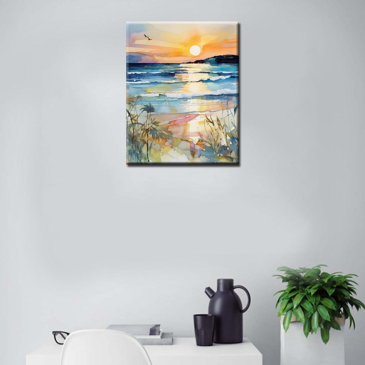 Sunset Beach Sea Landscape Paint by Numbers Kits 16x20 inch Canvas DIY Oil Painting for Kids, Students, Adults Beginner with Brushes Acrylic Pigment Graffiti Abstract Beach Photo Gift(without Frame) Tucocoo