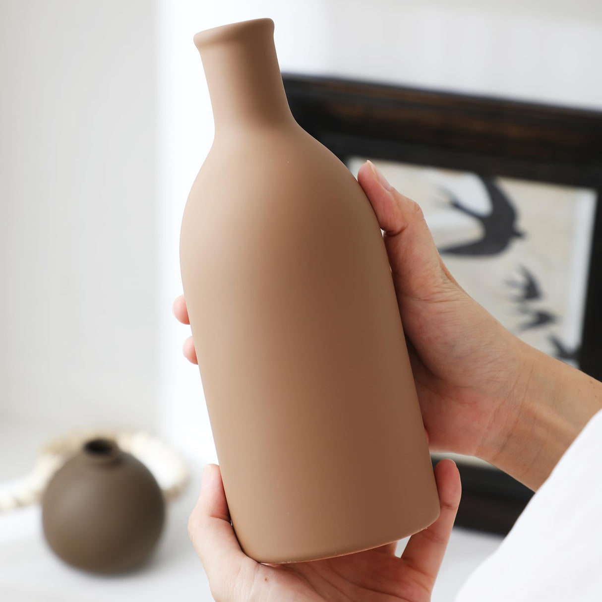 Ceramic Vase Set of 3, Vases Home Decor Rustic Vase Farmhouse Decor Vase Terra Cotta Pottery Vases for Bouquet Pampas Grass Dried Fresh Flowers, Living Room, Kitchen, Bedroom, Entryway Decor- Brown ooit