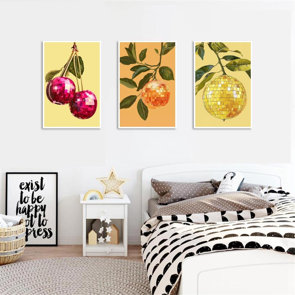 6P Disco Ball Paint by Numbers Kit for Adults, DIY Fruit Adult's Paint by Numbers on Canvas, Easy Acrylic Watercolor Oil Painting by Number Without Frame(8x12 in) Clendo