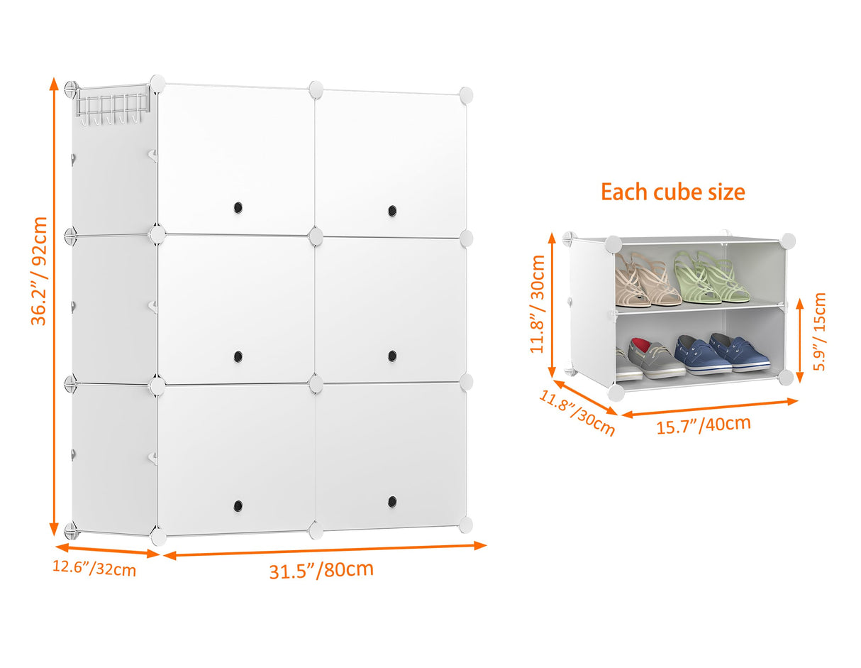 HOMIDEC Shoe Rack, 6 Tier Shoe Storage Cabinet 24 Pair Plastic Shoe Shelves Organizer for Closet Hallway Bedroom Entryway HOMIDEC