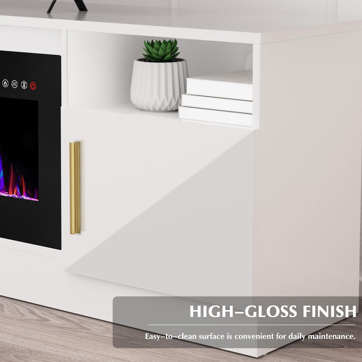 Lemberi Fireplace tv Stand with 36 inch Fireplace Up to 80" TVs,LED Light Entertainment Center and Storage, 70" Modern Wood Media TV Console with Highlight Cabinet for Living Room (White) LEMBERI