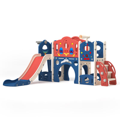 Nyeekoy 9-in-1 Castle Amusement Playground Playhouse, Indoor Outdoor Playset for Toddlers Age 1-3, Backyard Climber Play Set Slide for Kids Baby (Blue)