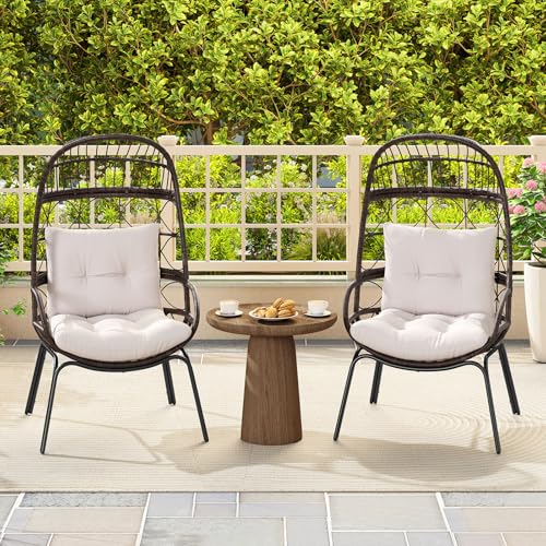 Tangkula Narrow Wicker Egg Chair Outdoor, Patio Rattan Lounge Basket with Seat & Back Cushions, Metal Indoor Outdoor Leisure Sofa Cocoon Chair for Bedroom, Backyard, Balcony, 400 lbs Max Load Tangkula