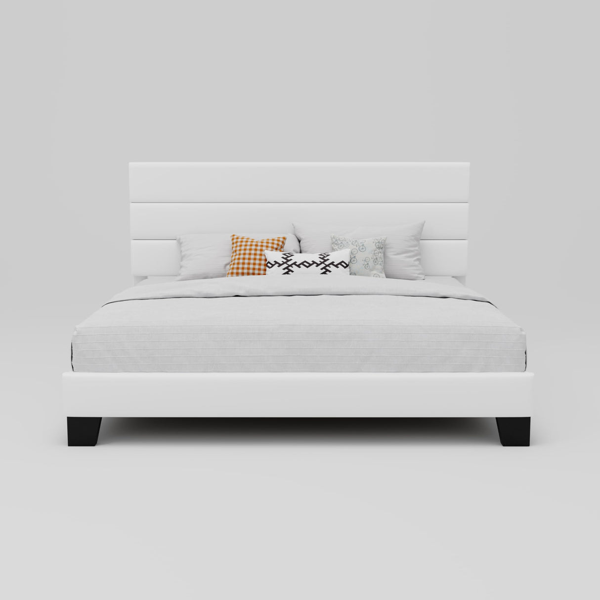 SHA CERLIN King Platform Bed Frame with Velvet Upholstered Headboard, Mattress Foundation with Strong Wooden Slats Support, No Box Spring Needed, White SHA CERLIN