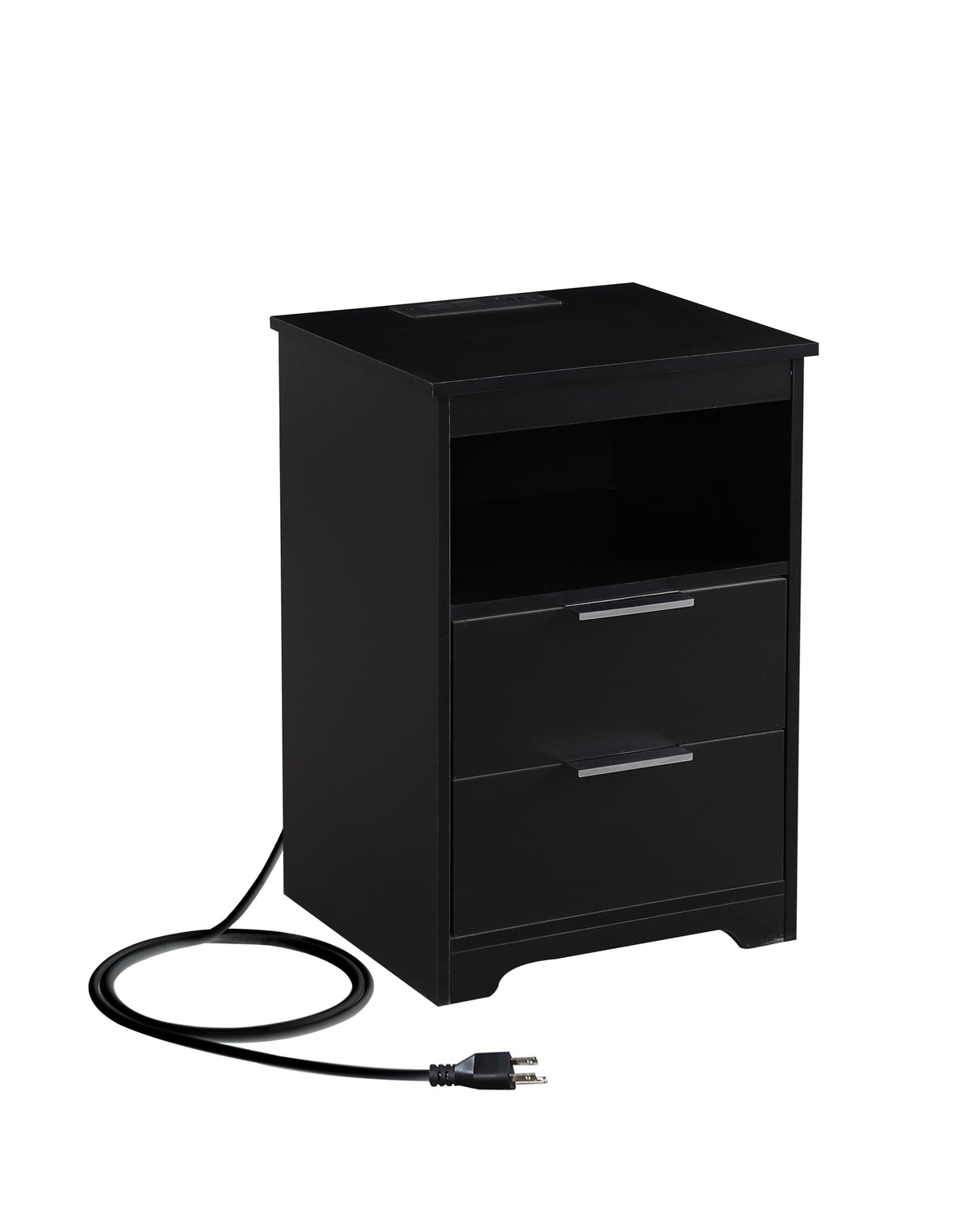 Kavonty Nightstand with Charging Station,End Table with 2 Drawers,Wooden End Table with Drawer and Opening Shelf,Side Table for Bedroom, Black Kavonty