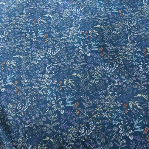 HoneiLife Duvet Cover Sets Twin - 100% Cotton Floral Comforter Cover, 2-PCS Breathable Bedding Set with Zipper Closure & Corner Ties, Wildflower Duvet Cover for All Season Use,Blueblack, King HoneiLife