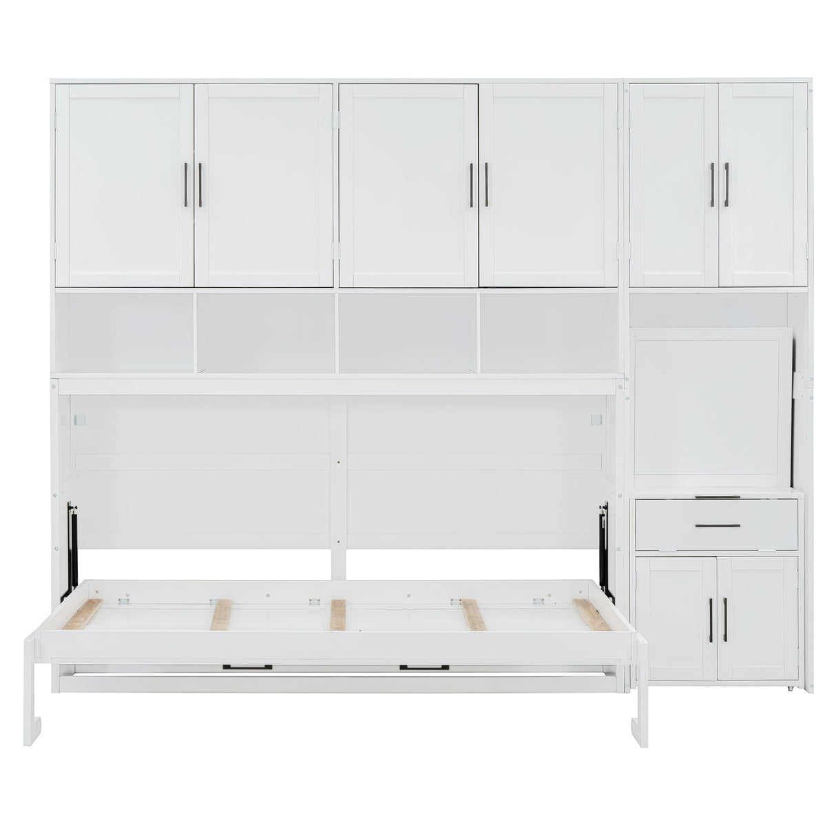 Harper & Bright Designs Twin Size Murphy Bed, Wooden Twin Wall Bed Frame with Closet, Drawers & Desk, White Harper & Bright Designs