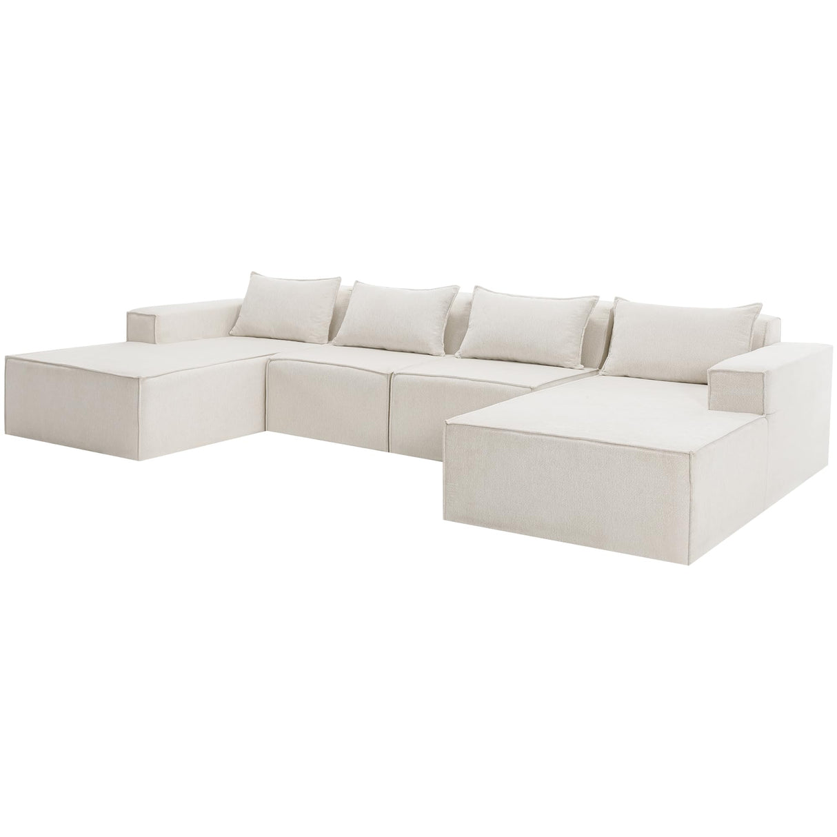VIKAYAMICS 140" Modular Sectional Sofa, U-Shape Cloud Sectional Couch with Ottoman, Upholstered Chenille Boneless Couch Sofa Set for Living Room Bedroom No Assembly Required (Classic Beige) VIKAYAMICS