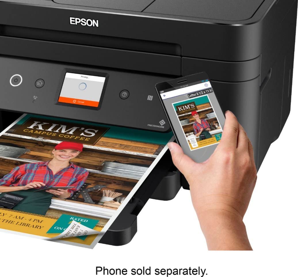 Epson Workforce WF-2860 All-in-One Wireless Color Inkjet Printer, Black - Print Scan Copy Fax - Ethernet NFC Auto 2-Sided Borderless Printing, 14 ppm, 4800 x 1200 dpi, 30-Sheet ADF, Voice Activated Epson
