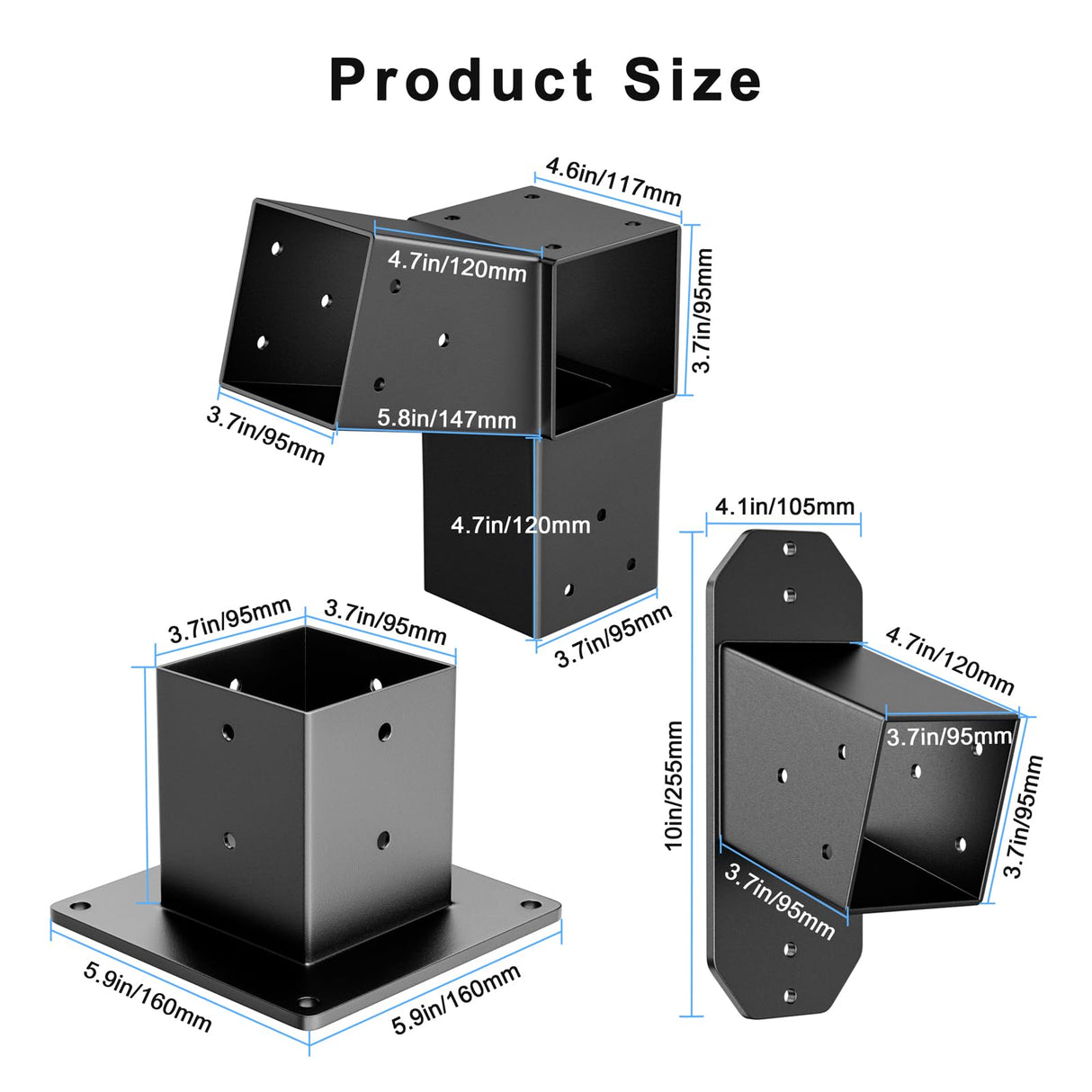 Antsky 15° Wall Pergola Kits - Stainless Steel 15 Degrees Wall Mounts pergola for 4x4 Posts(Actual 3.6" X 3.6"), Roof Bracket Kit, Angled Pergola Construction Pergola Bracket Kit(3-Way) Antsky