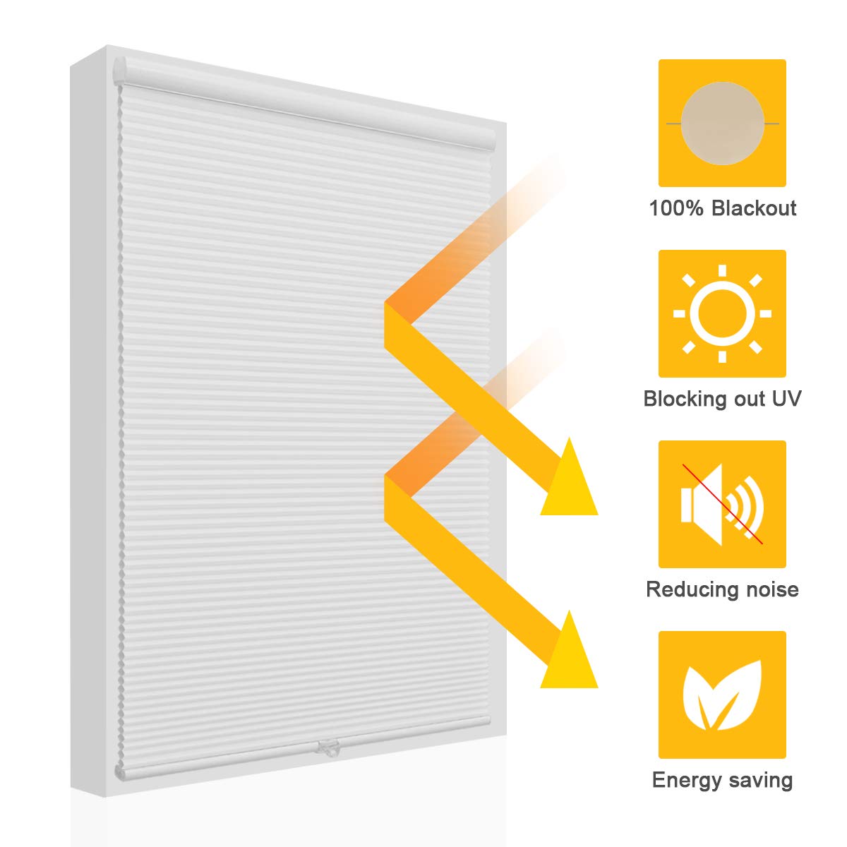 Cordless Cellular Shades Blackout Window Blind, White(Blackout), 33" W x 38" H SBARTAR