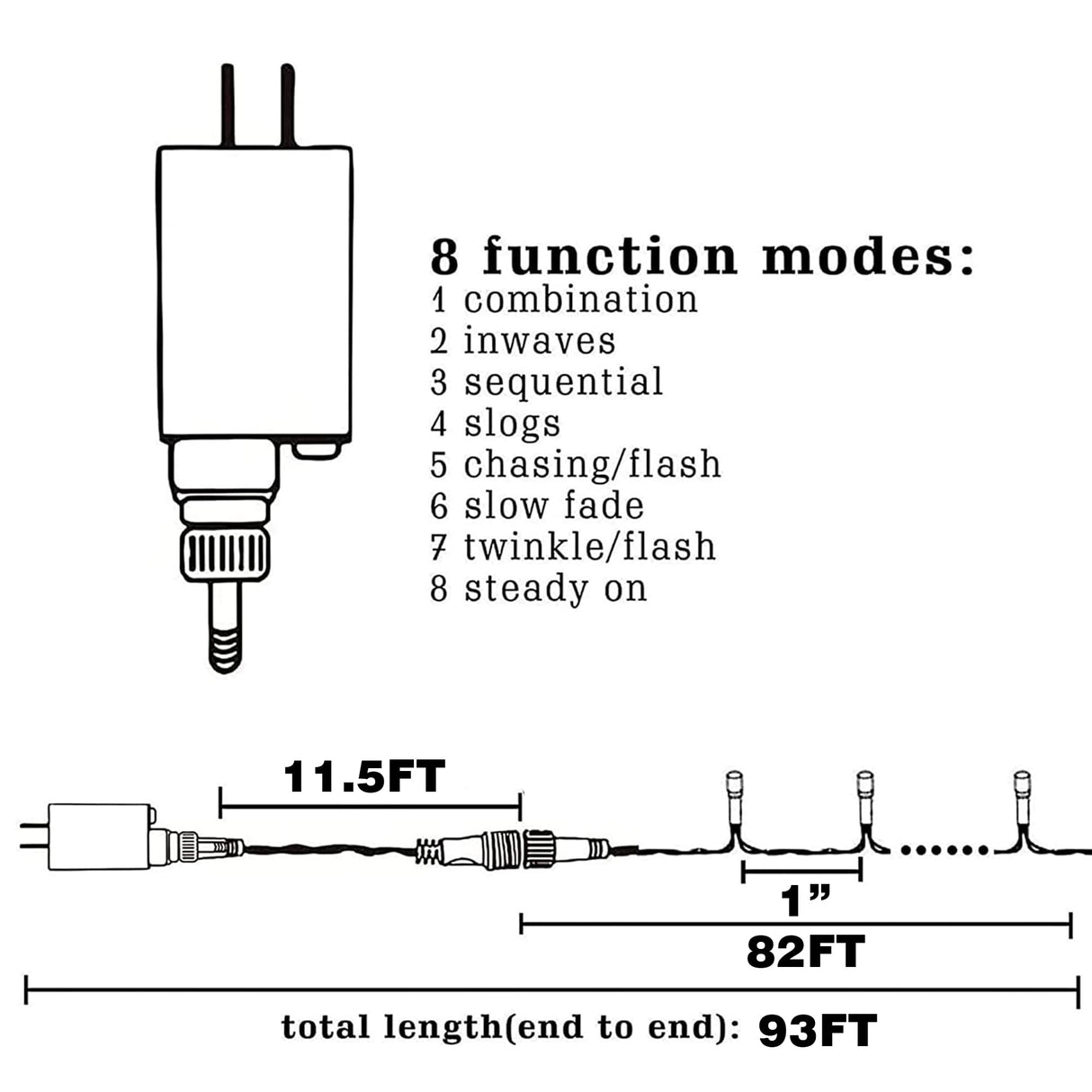 Dazzle Bright Warm White Christmas String Lights, 82ft 1000 LED Waterproof Green Wire Fairy Lights with 8 Modes, Outdoor Lights for Xmas Tree Holiday Wedding Party Christmas Decorations Dazzle Bright