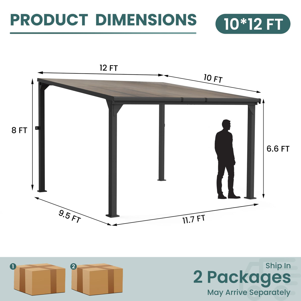 Patiopia 10 * 12FT Pergola,4 * 4 Inch Thickened Pillars & Enlarged Base,Outdoor Hardtop Lean to Gazebo,Wall Mounted Pergola,Pergolas Gazebos Clearance,Aluminum Frame Pergola,UV Resistant Patio Roof PATIOPIA