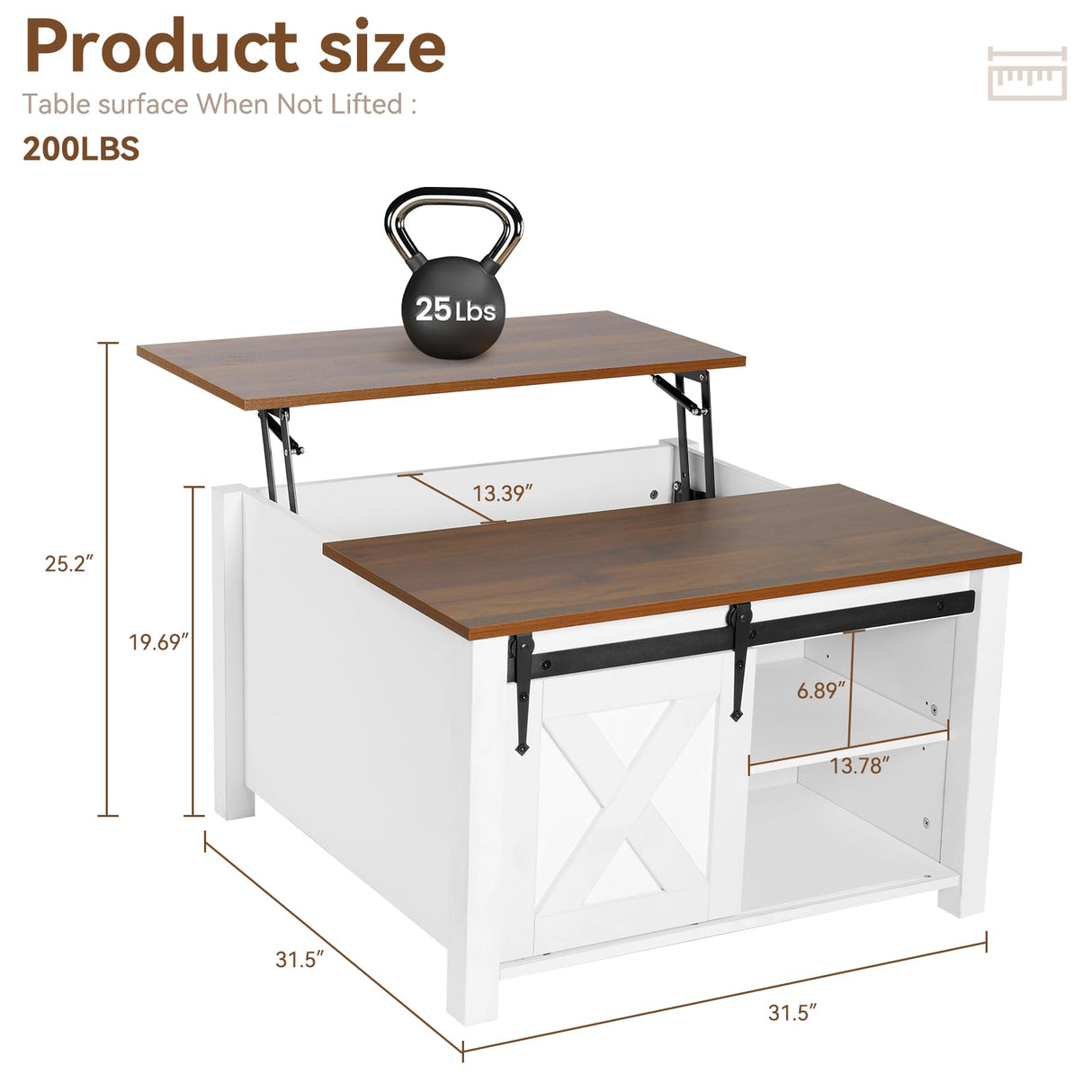 EDWINENE 31.5" Square Coffee Table, White Lift Top Coffee Table for Living Room, Morden Farmhouse Coffee Tables with Hidden Storage for Small Living Room, Bedroom EDWINENE