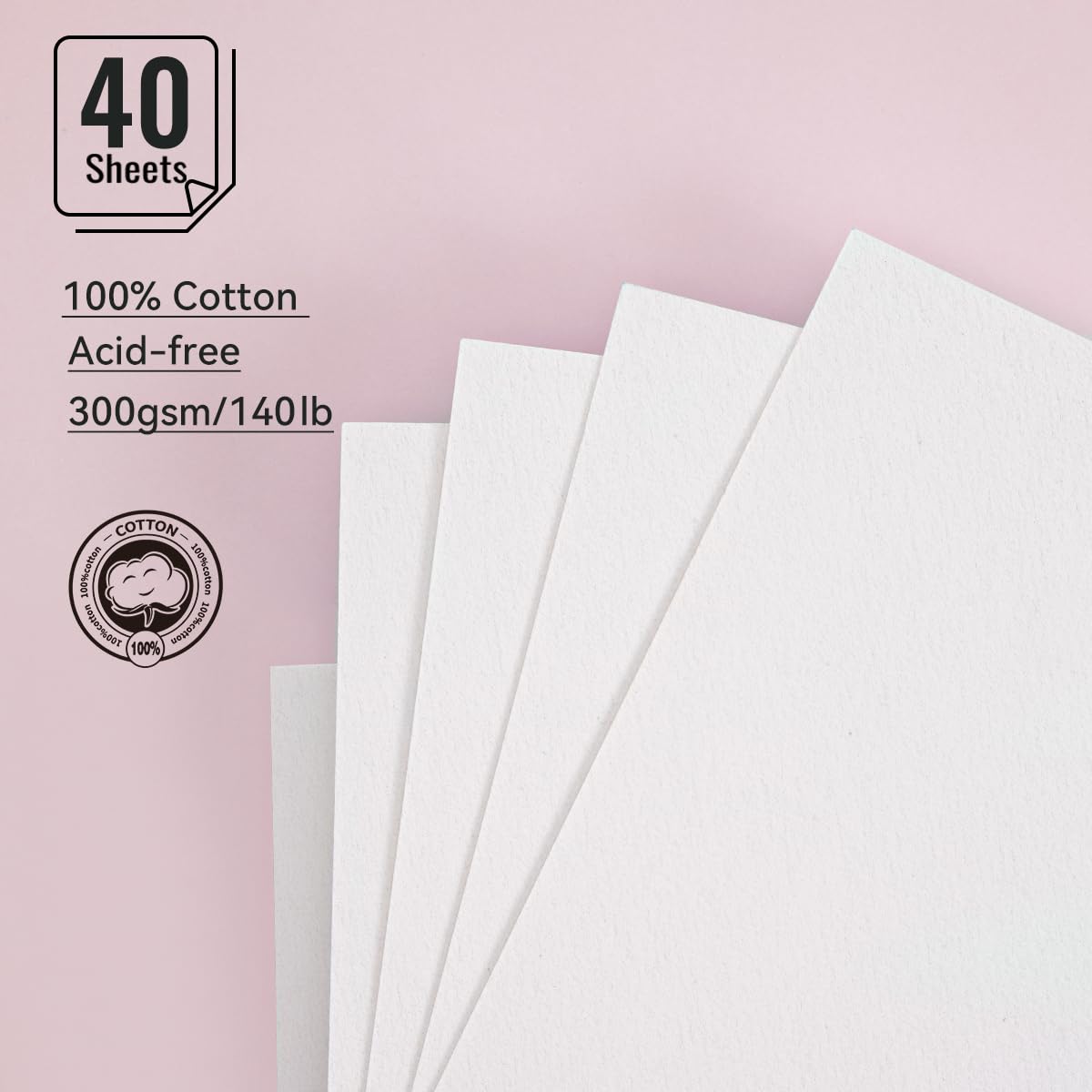 LIGHTWISH Watercolor Paper Bulk, 100% Cotton Cold Press 300gsm/140lb, 2 Pack, Total 40 Sheets A5 Hole-Punched Replaceable Paper for Artists, Adults,Students,5.5 * 8.2 Inches LIGHTWISH