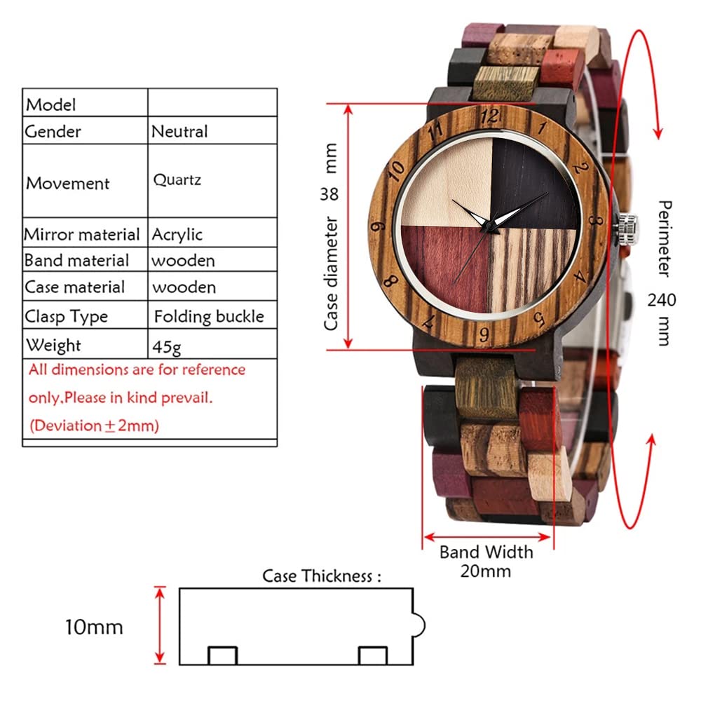 Tiong Ladies Plaid Wood Design Watch Lightweight Wooden Watches with Adjustable Strap and Stainless Steel Buckle Quartz Watches for Women Tiong