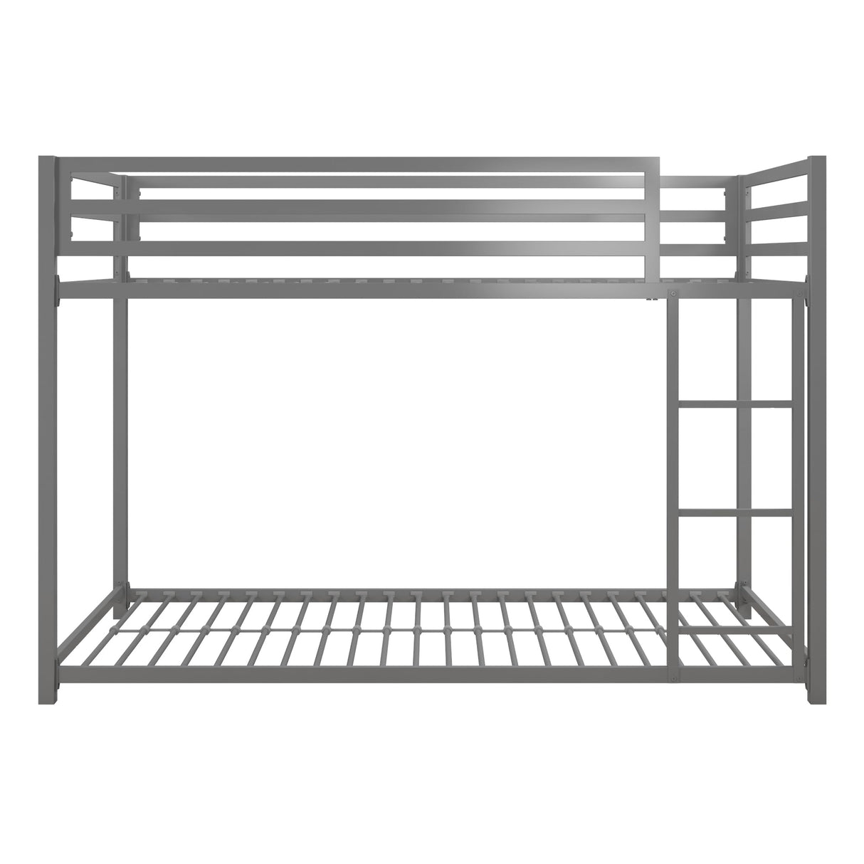 DHP Miles Silver Low Metal Bunk Bed Frame for Kids - Twin Over Twin with Built-in Ladder and High Guardrails DHP